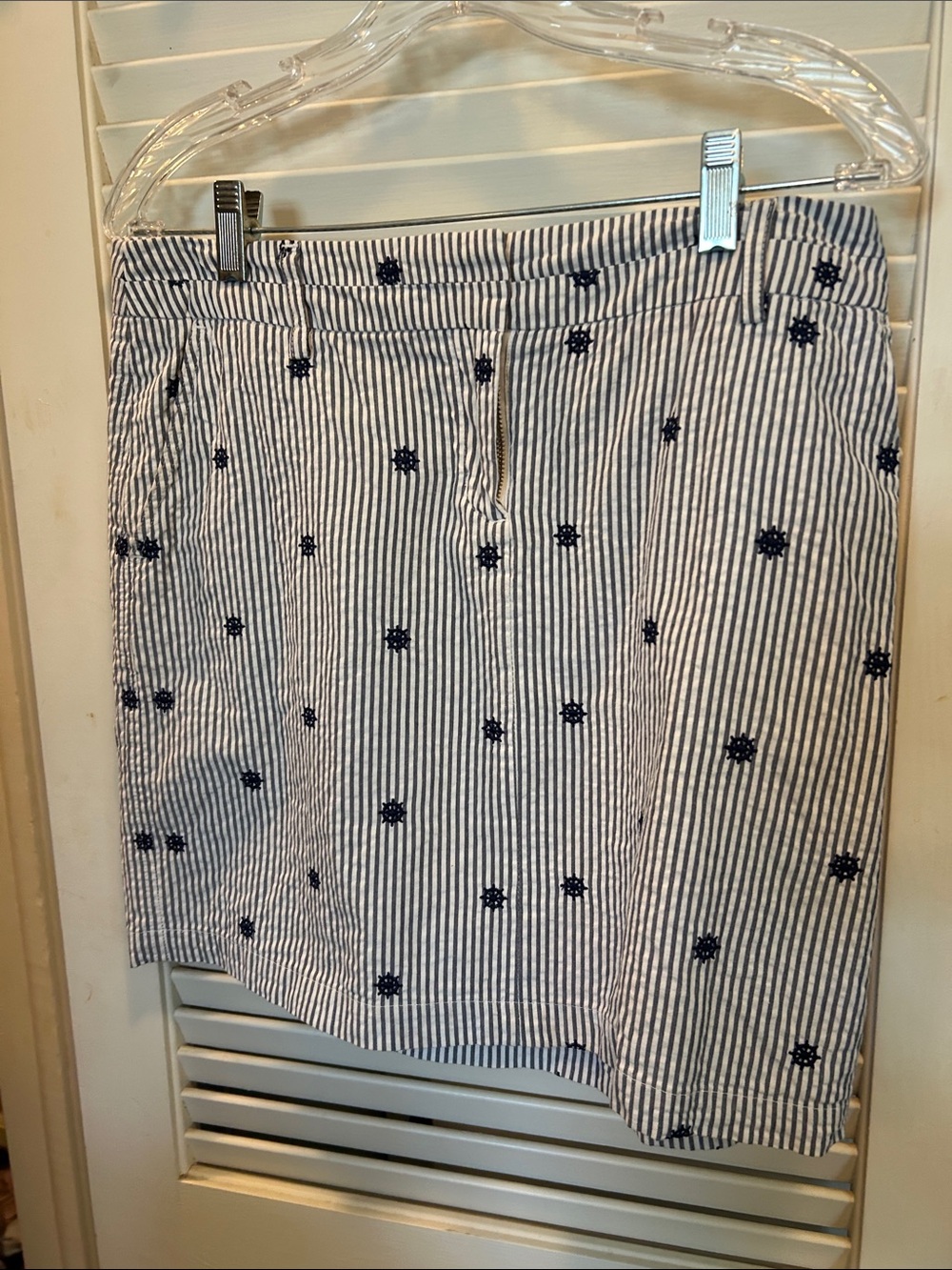 British Khaki Navy and White Striped Embroidered Mini Skirt